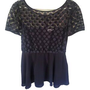 Eshakti Women Polka Dot Sheer Lace Peplum Top Size XL 18 Whimsigoth Fairy Grunge